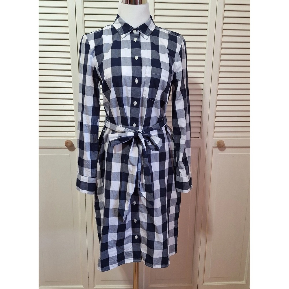 J Crew Womens Size 2 Tie Belt Poplin Longsleeve Shirt Dress Button Front Pockets - Picture 3 of 15